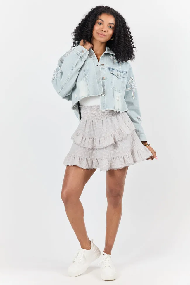 Seasonal Ties Light Wash Bow Detail Denim Jacket sold by Pink Lily product image thumbnail 3