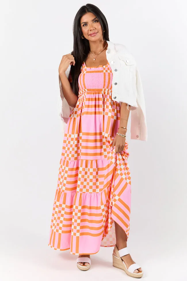 Get The Check Pink and Orange Printed Checkered Maxi Dress SALE sold by Pink Lily product image thumbnail 3