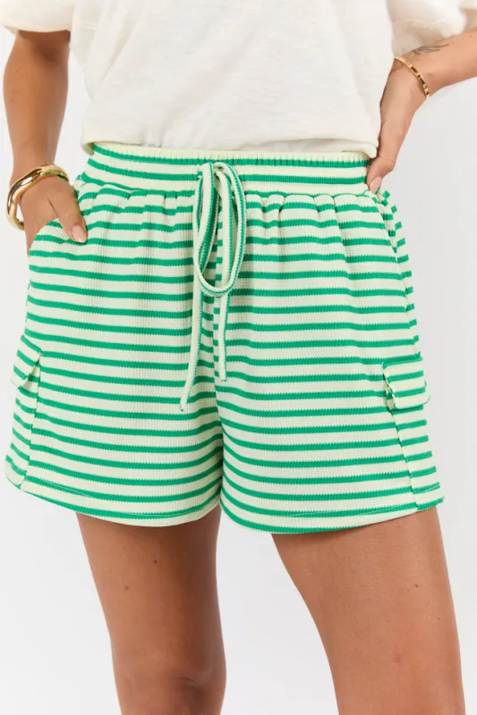 I Belong Green Striped Ribbed Knit Shorts sold by Pink Lily