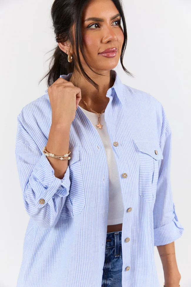 Coastline Walk Blue Striped Linen Blend Button Down Top FINAL SALE sold by Pink Lily product image thumbnail 2
