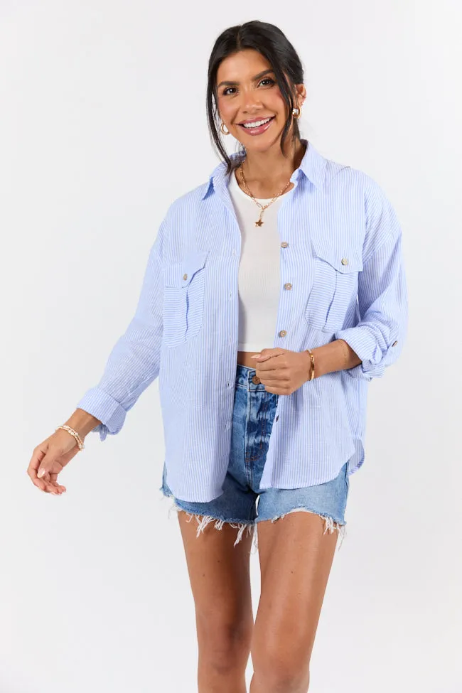 Coastline Walk Blue Striped Linen Blend Button Down Top FINAL SALE sold by Pink Lily
