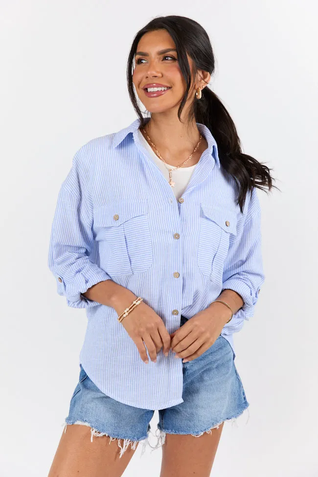 Coastline Walk Blue Striped Linen Blend Button Down Top FINAL SALE sold by Pink Lily product image thumbnail 3