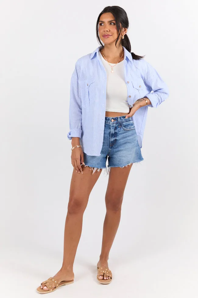 Coastline Walk Blue Striped Linen Blend Button Down Top FINAL SALE sold by Pink Lily product image thumbnail 4