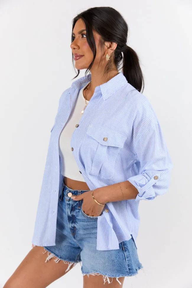 Coastline Walk Blue Striped Linen Blend Button Down Top FINAL SALE sold by Pink Lily product image thumbnail 5