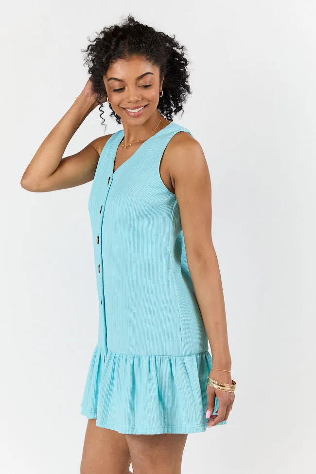 Sunset Romance Light Blue Knit Button Front Mini Dress FINAL SALE sold by Pink Lily product image thumbnail 4