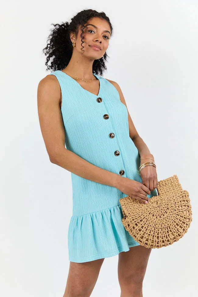 Sunset Romance Light Blue Knit Button Front Mini Dress FINAL SALE sold by Pink Lily