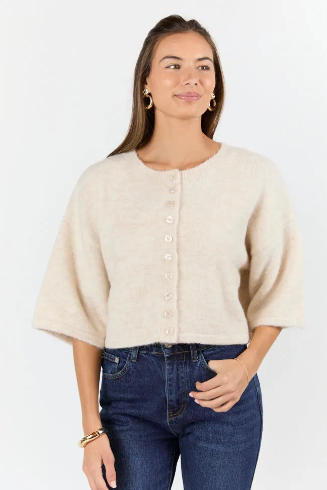 Loving Myself Beige Short Sleeve Crop Cardigan FINAL SALE sold by Pink Lily product image thumbnail 4