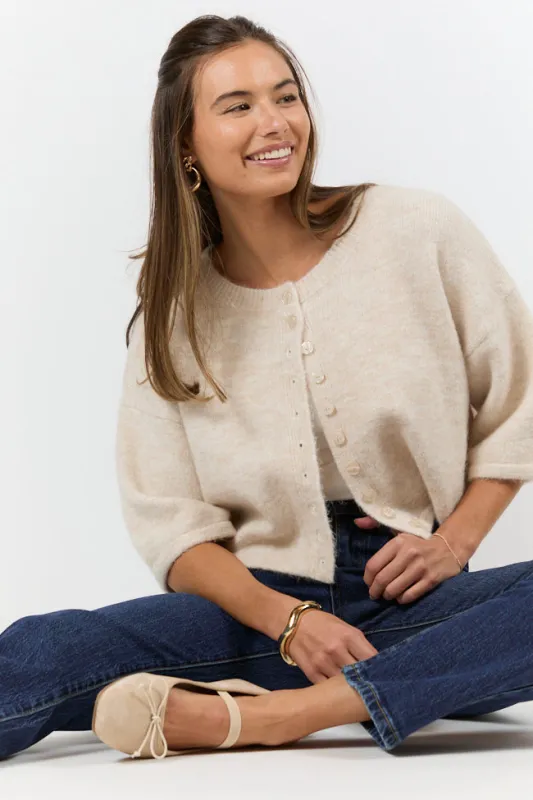 Loving Myself Beige Short Sleeve Crop Cardigan FINAL SALE sold by Pink Lily