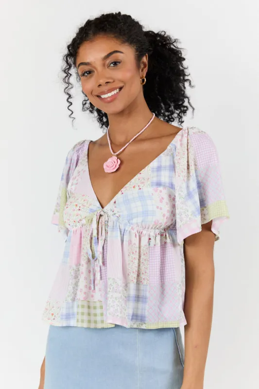 Luminous Days Multi Patch Print Short Sleeve Blouse FINAL SALE sold by Pink Lily