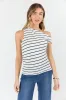 Twilight Tides Ivory and Navy Stripe Twisted Off The Shoulder Knit Top sold by Pink Lily