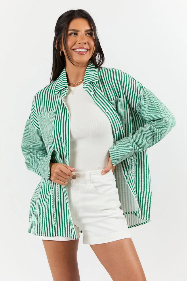 Daybreak Dreams Green Gauze Multi Stripe Button Down Top sold by Pink Lily product image thumbnail 4