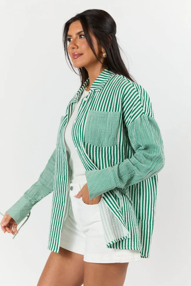 Daybreak Dreams Green Gauze Multi Stripe Button Down Top sold by Pink Lily product image thumbnail 5