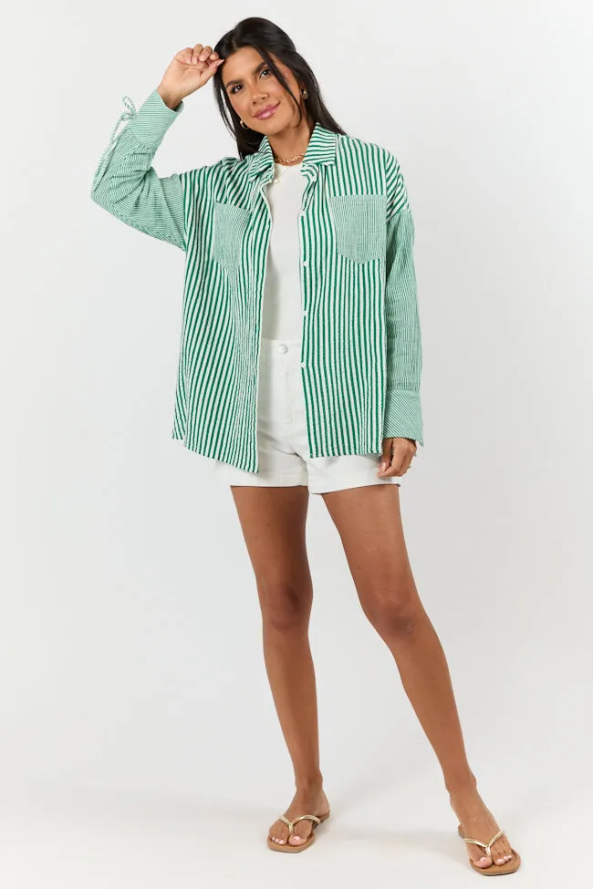 Daybreak Dreams Green Gauze Multi Stripe Button Down Top sold by Pink Lily product image thumbnail 3