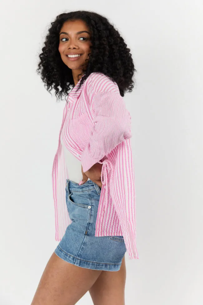 Daybreak Dreams Pink Gauze Multi Stripe Button Down Top FINAL SALE sold by Pink Lily product image thumbnail 4