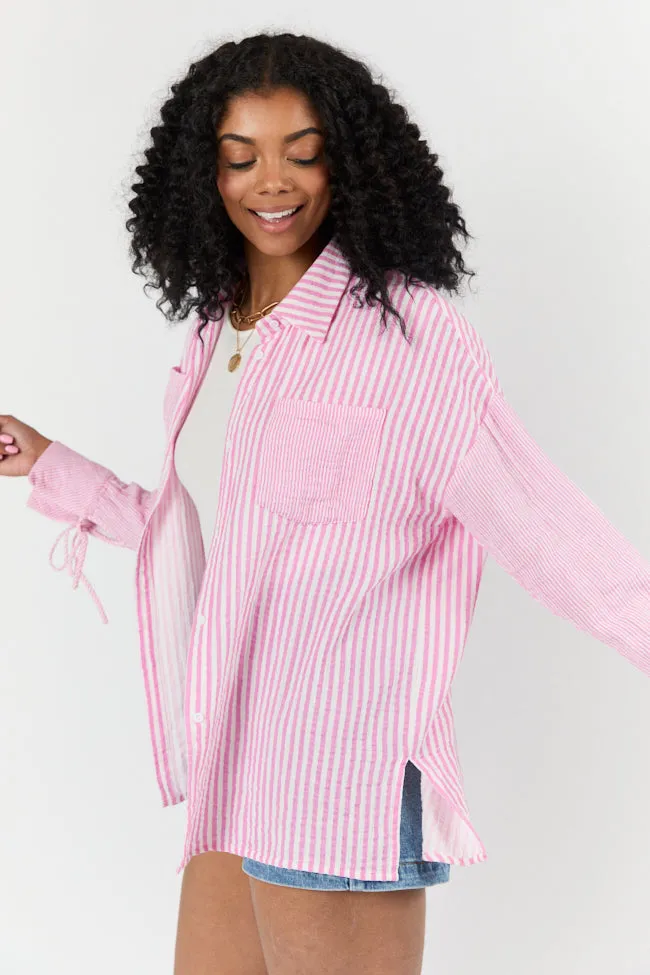 Daybreak Dreams Pink Gauze Multi Stripe Button Down Top FINAL SALE sold by Pink Lily product image thumbnail 2