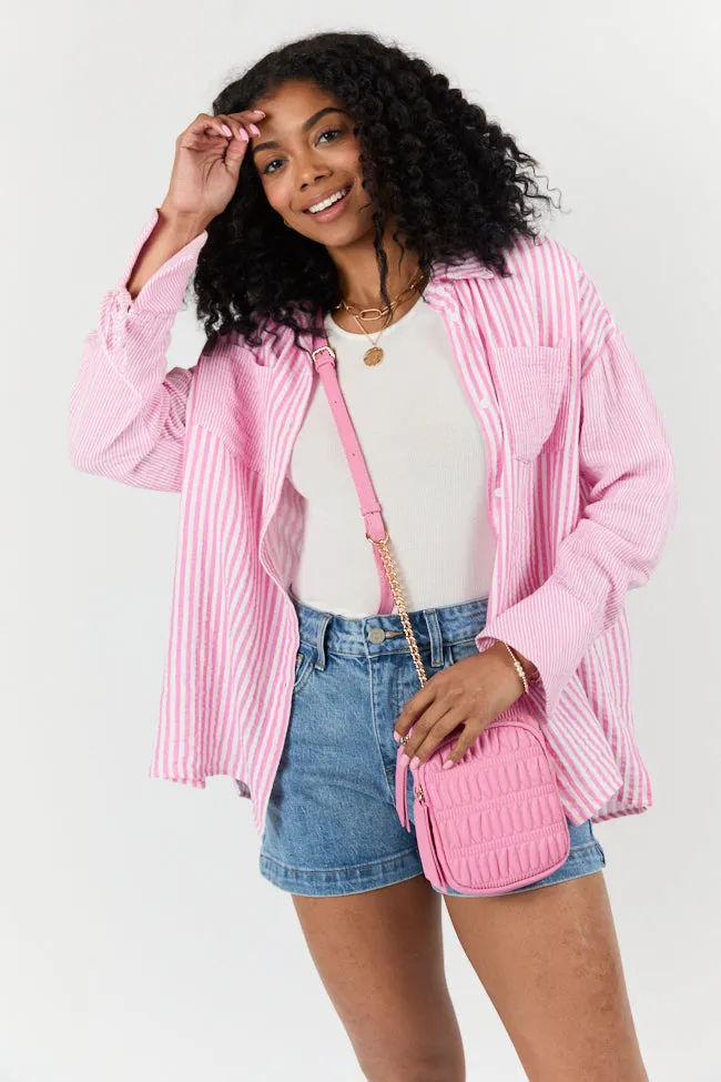 Daybreak Dreams Pink Gauze Multi Stripe Button Down Top FINAL SALE sold by Pink Lily