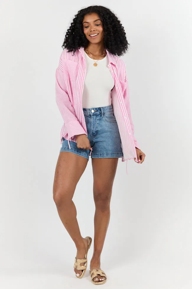 Daybreak Dreams Pink Gauze Multi Stripe Button Down Top FINAL SALE sold by Pink Lily product image thumbnail 3