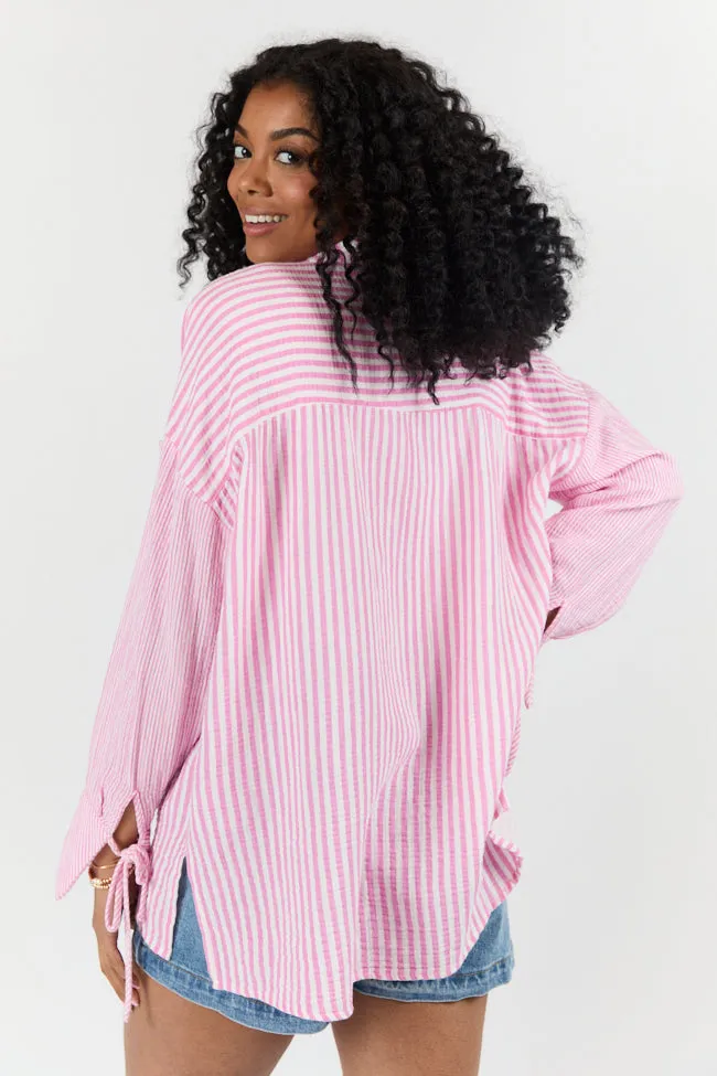Daybreak Dreams Pink Gauze Multi Stripe Button Down Top FINAL SALE sold by Pink Lily product image thumbnail 5
