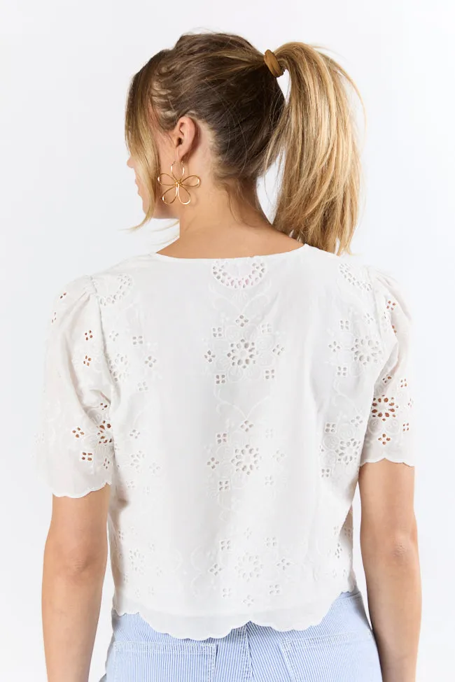 Island Dreamer Ivory Tie Front Eyelet Blouse sold by Pink Lily product image thumbnail 5
