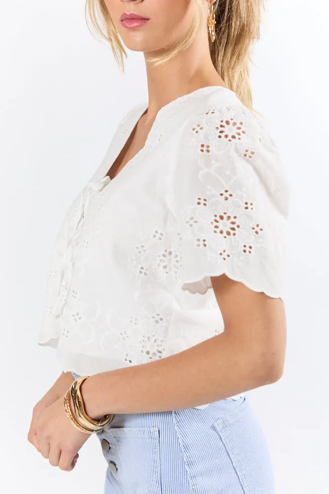 Island Dreamer Ivory Tie Front Eyelet Blouse sold by Pink Lily product image thumbnail 4