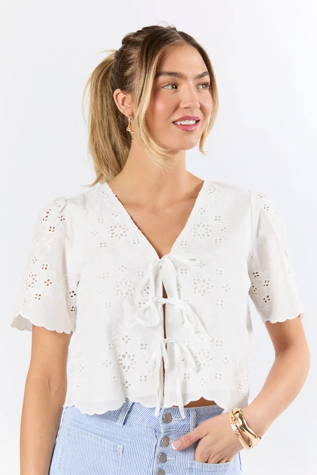 Island Dreamer Ivory Tie Front Eyelet Blouse sold by Pink Lily product image thumbnail 3