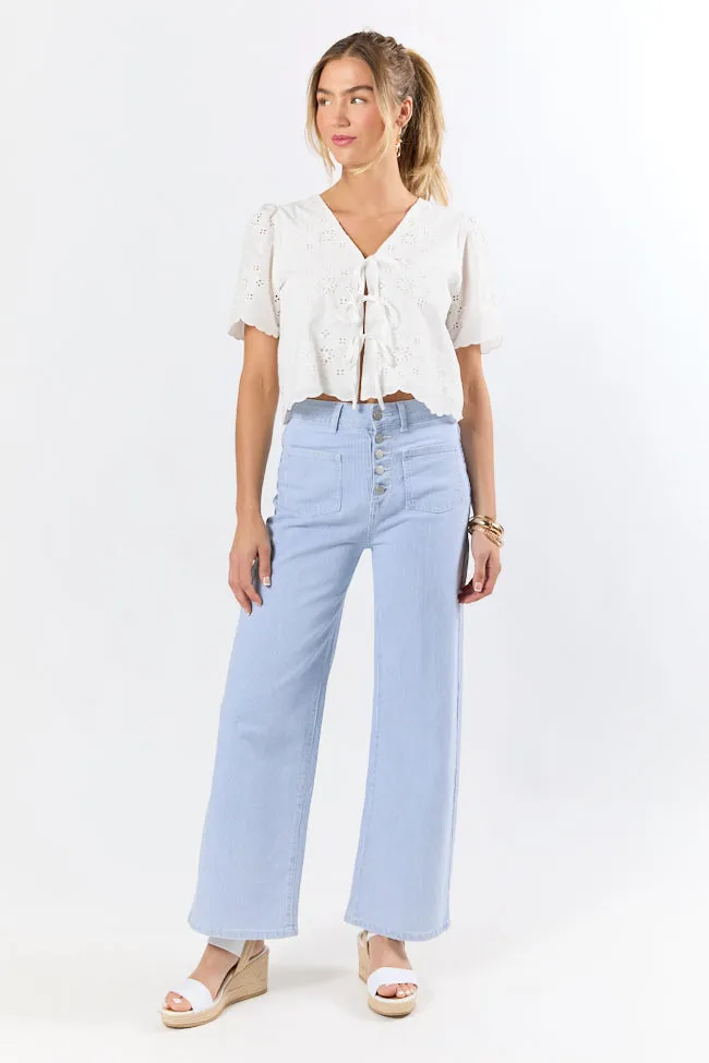 Island Dreamer Ivory Tie Front Eyelet Blouse sold by Pink Lily product image thumbnail 2