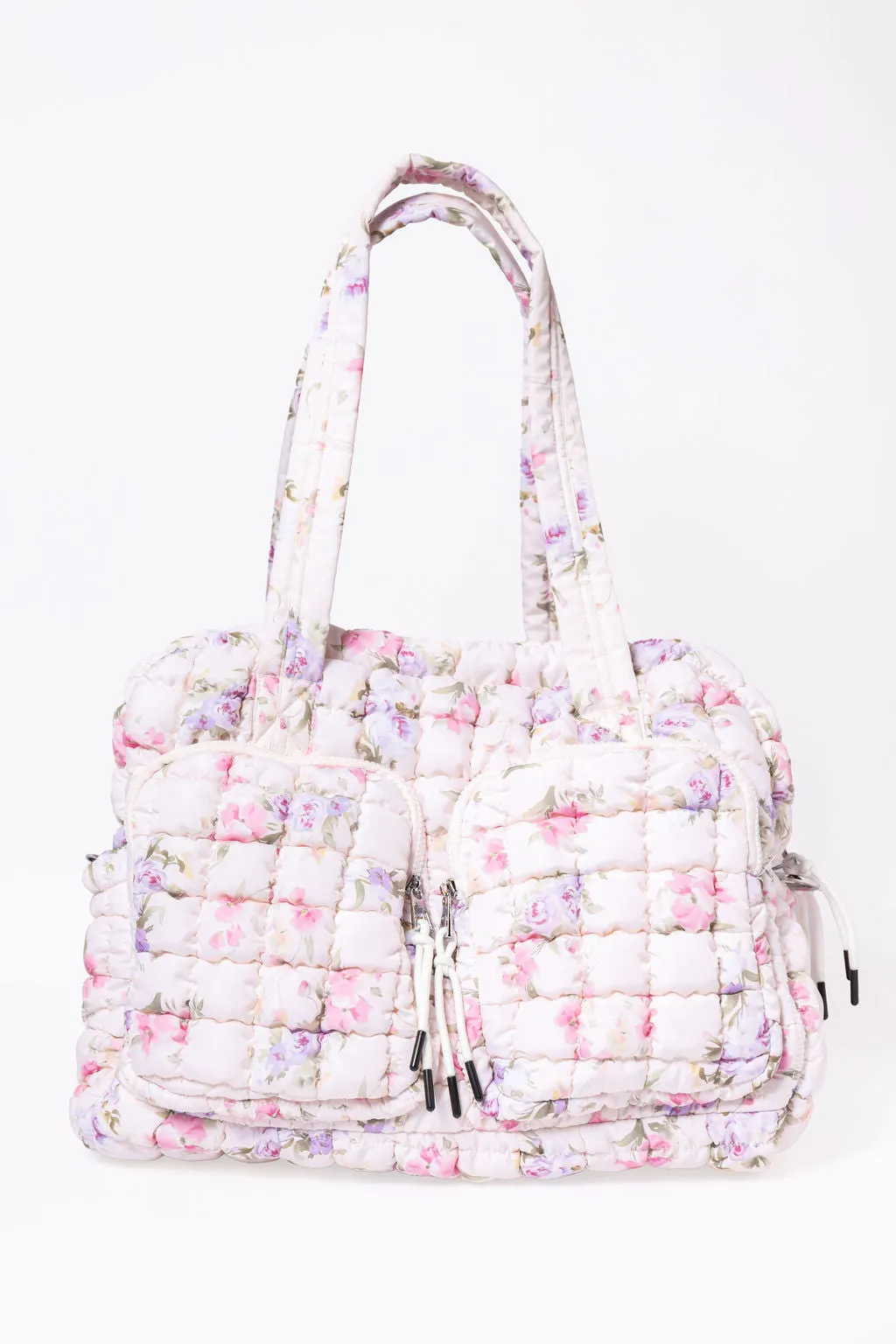 Pink Floral Quilted Puffy Weekender sold by Pink Lily