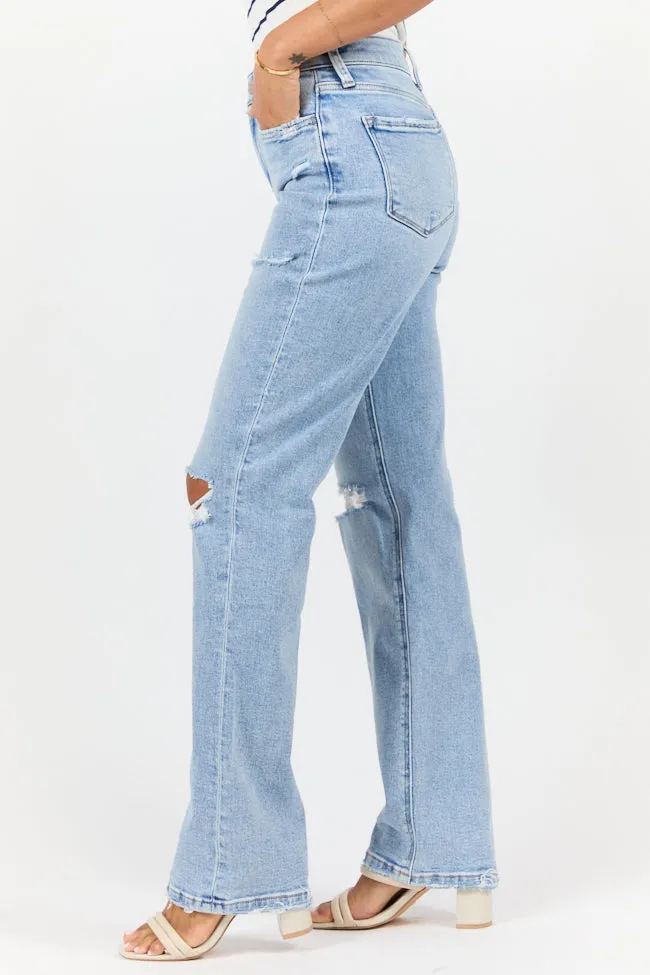 Jess Medium Wash High Waisted Distressed Straight Leg Jeans sold by Pink Lily product image thumbnail 3
