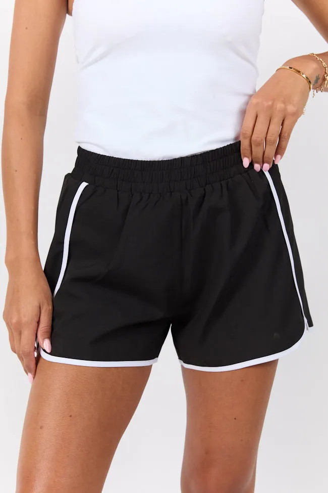 On The Move Black and White Running Shorts With Contrast Trim FINAL SALE sold by Pink Lily