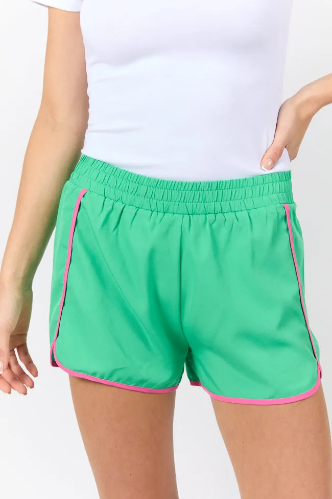 On The Move Green and Pink Running Shorts With Contrast Trim FINAL SALE sold by Pink Lily product image thumbnail 2