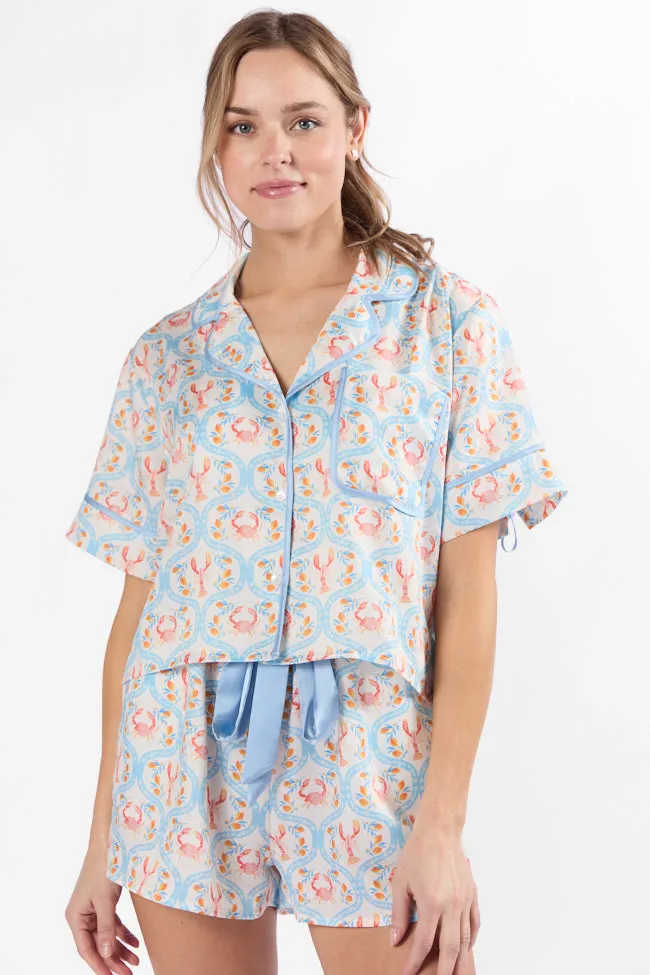 Rest Up In The Cutest Catch Satin Pajama Top FINAL SALE sold by Pink Lily