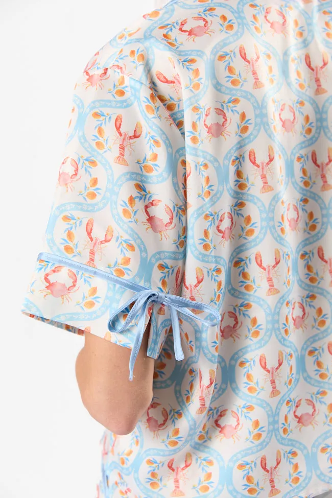 Rest Up In The Cutest Catch Satin Pajama Top FINAL SALE sold by Pink Lily product image thumbnail 4