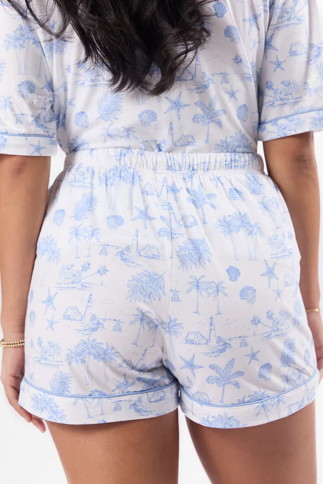 Under the Stars Blue Coastal Toile Pajama Shorts FINAL SALE sold by Pink Lily product image thumbnail 4