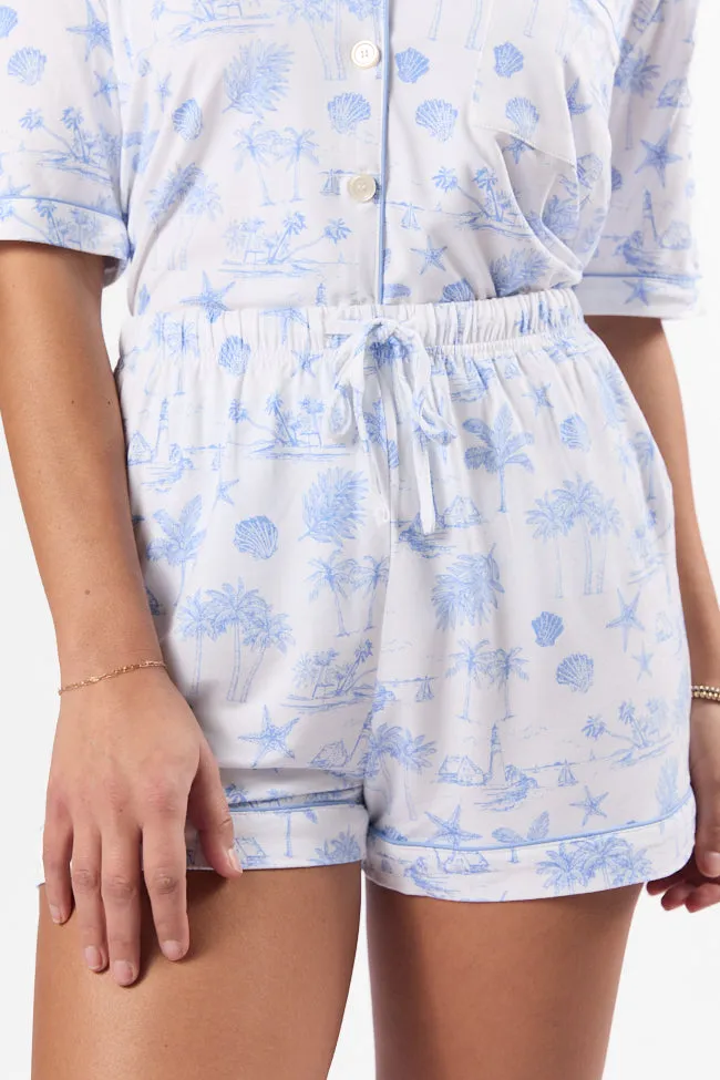 Under the Stars Blue Coastal Toile Pajama Shorts FINAL SALE sold by Pink Lily