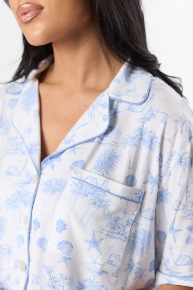 Under the Stars Blue Coastal Toile Short Sleeve Pajama Top FINAL SALE sold by Pink Lily product image thumbnail 2