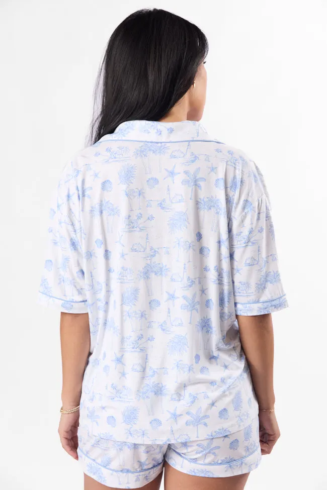 Under the Stars Blue Coastal Toile Short Sleeve Pajama Top FINAL SALE sold by Pink Lily product image thumbnail 5