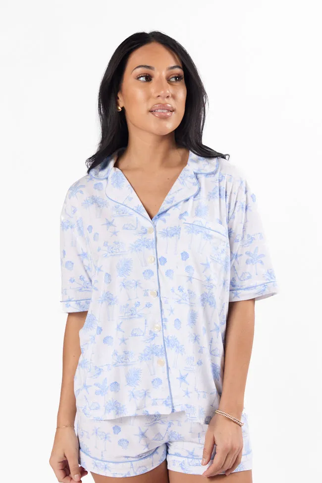 Under the Stars Blue Coastal Toile Short Sleeve Pajama Top FINAL SALE sold by Pink Lily product image thumbnail 4