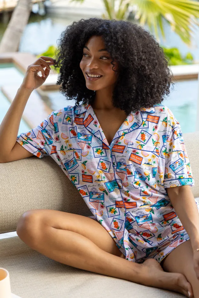 Under the Stars Postcards Short Sleeve Pajama Top FINAL SALE sold by Pink Lily