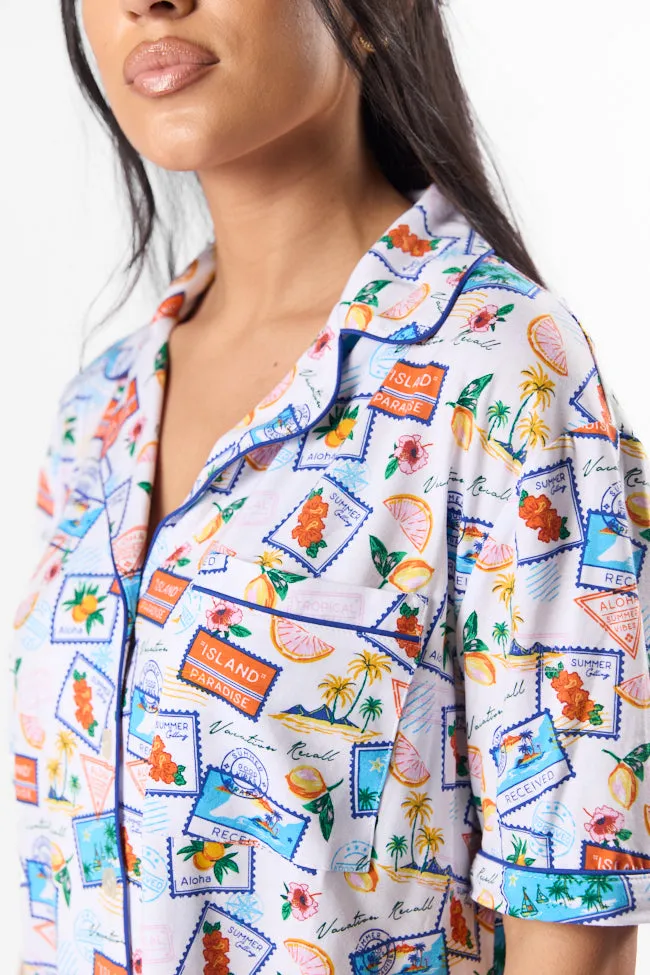 Under the Stars Postcards Short Sleeve Pajama Top FINAL SALE sold by Pink Lily product image thumbnail 5