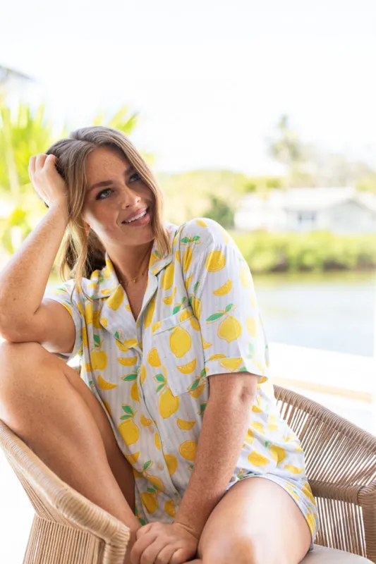 Under the Stars Lemon Print Short Sleeve Pajama Top FINAL SALE sold by Pink Lily