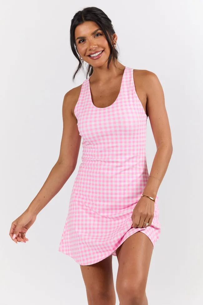 Kick It With Me Pink Gingham Active Dress With Pull Down Shorts sold by Pink Lily