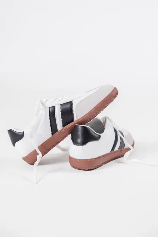 Lunden Double Stripe Black and White Leather Sneakers FINAL SALE sold by Pink Lily