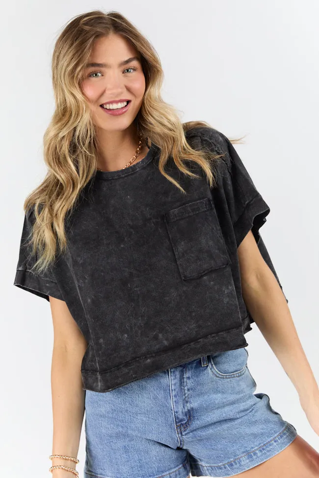 Walk Out Black Oversized Washed Crop Knit Top FINAL SALE sold by Pink Lily