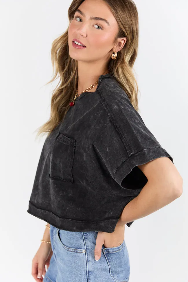 Walk Out Black Oversized Washed Crop Knit Top FINAL SALE sold by Pink Lily product image thumbnail 5
