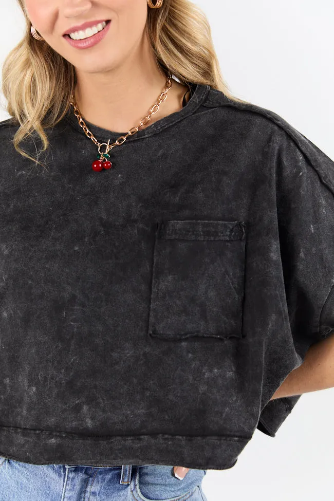 Walk Out Black Oversized Washed Crop Knit Top FINAL SALE sold by Pink Lily product image thumbnail 3