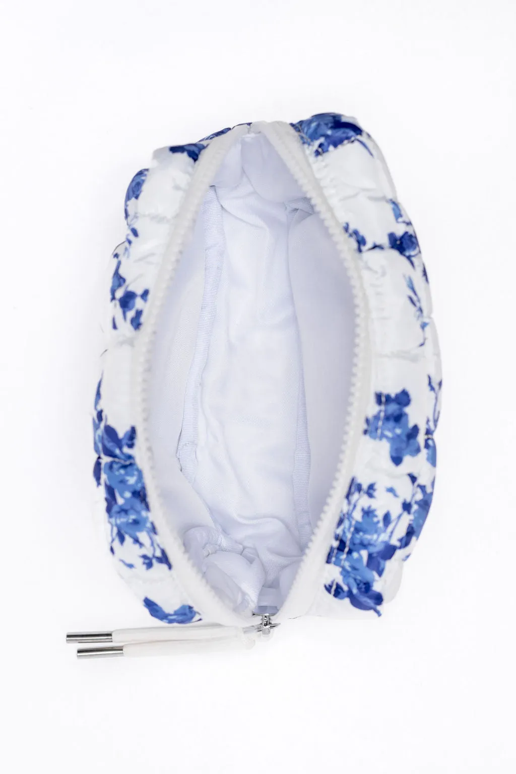 Blue Floral Quilted Puffy Cosmetic Bag sold by Pink Lily product image thumbnail 3