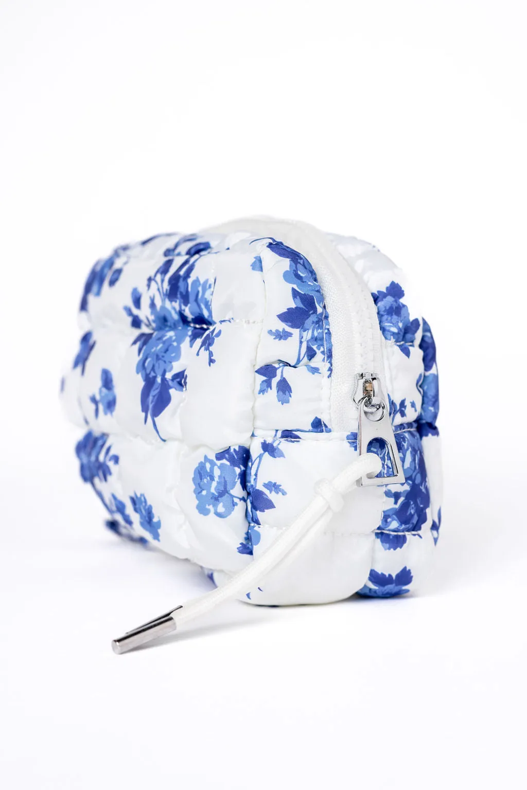 Blue Floral Quilted Puffy Cosmetic Bag sold by Pink Lily product image thumbnail 2