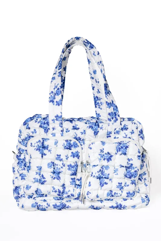 Blue Floral Quilted Puffy Weekender SALE sold by Pink Lily
