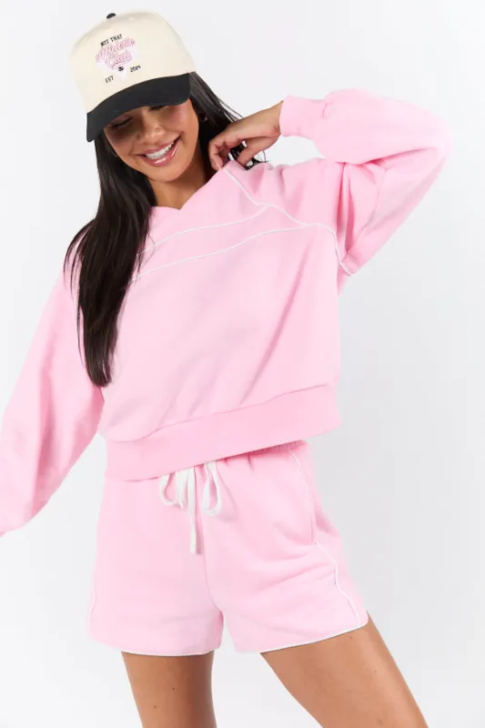 Baseline Pink Piped Lounge Crewneck Sweatshirt SALE sold by Pink Lily