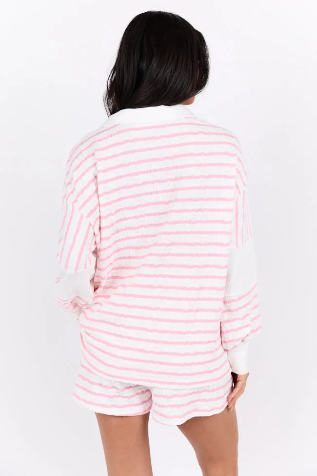 Lazy Days Long Sleeve Striped Pink and White Lounge Top sold by Pink Lily product image thumbnail 5